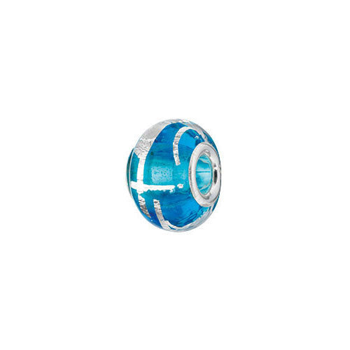Blue and Silver Foil Glass Charm Bead