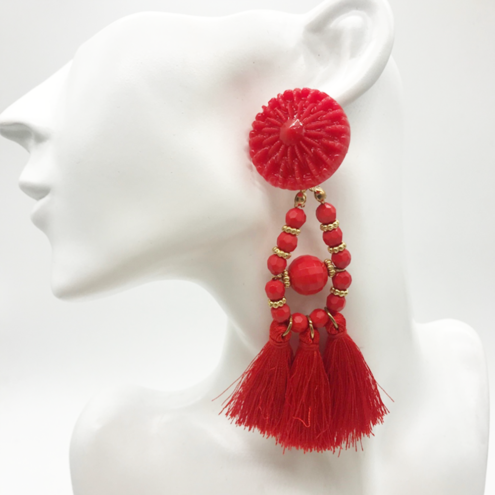 Bolero Red Tassel Earrings