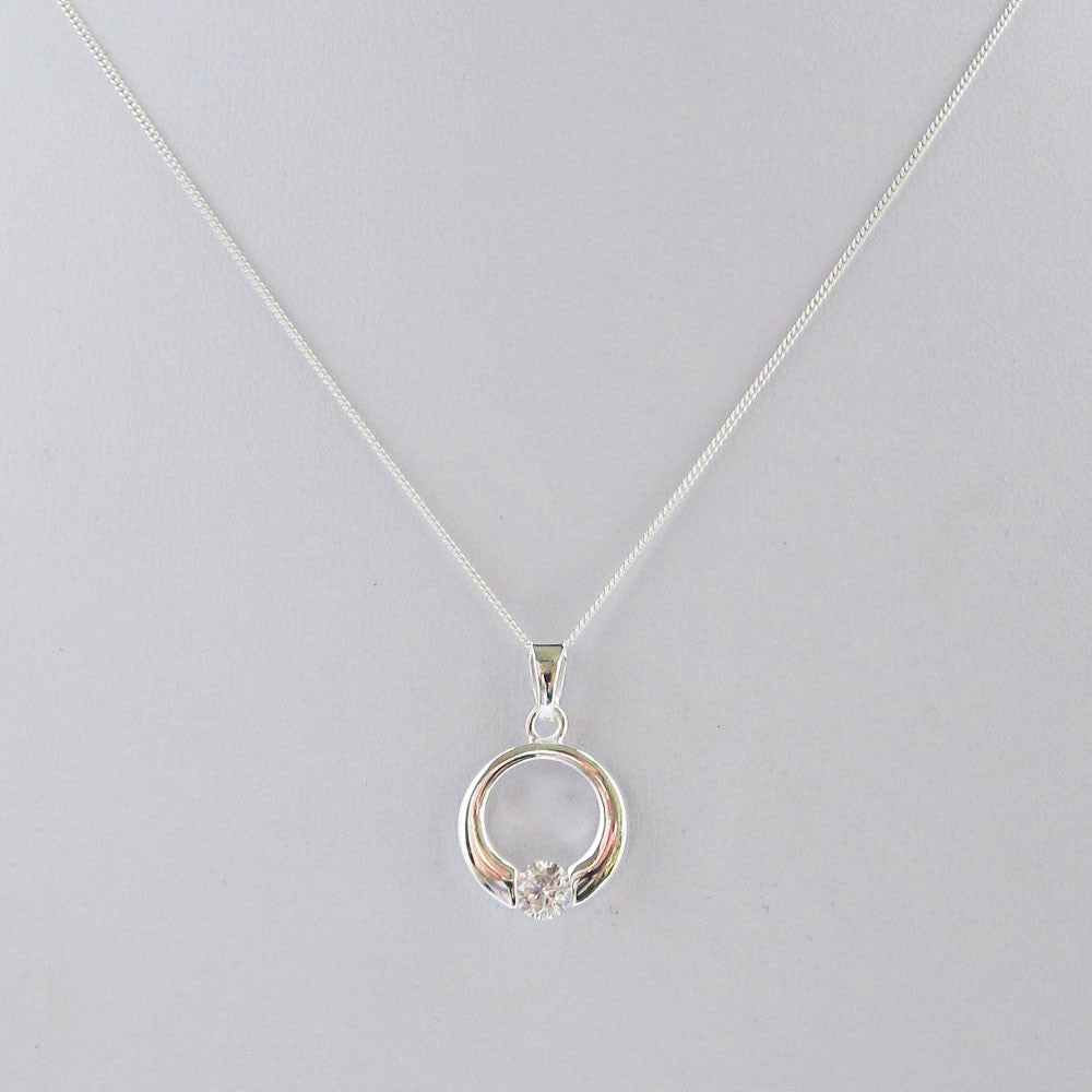 Open Circle Cubic Zirconia Silver Pendant