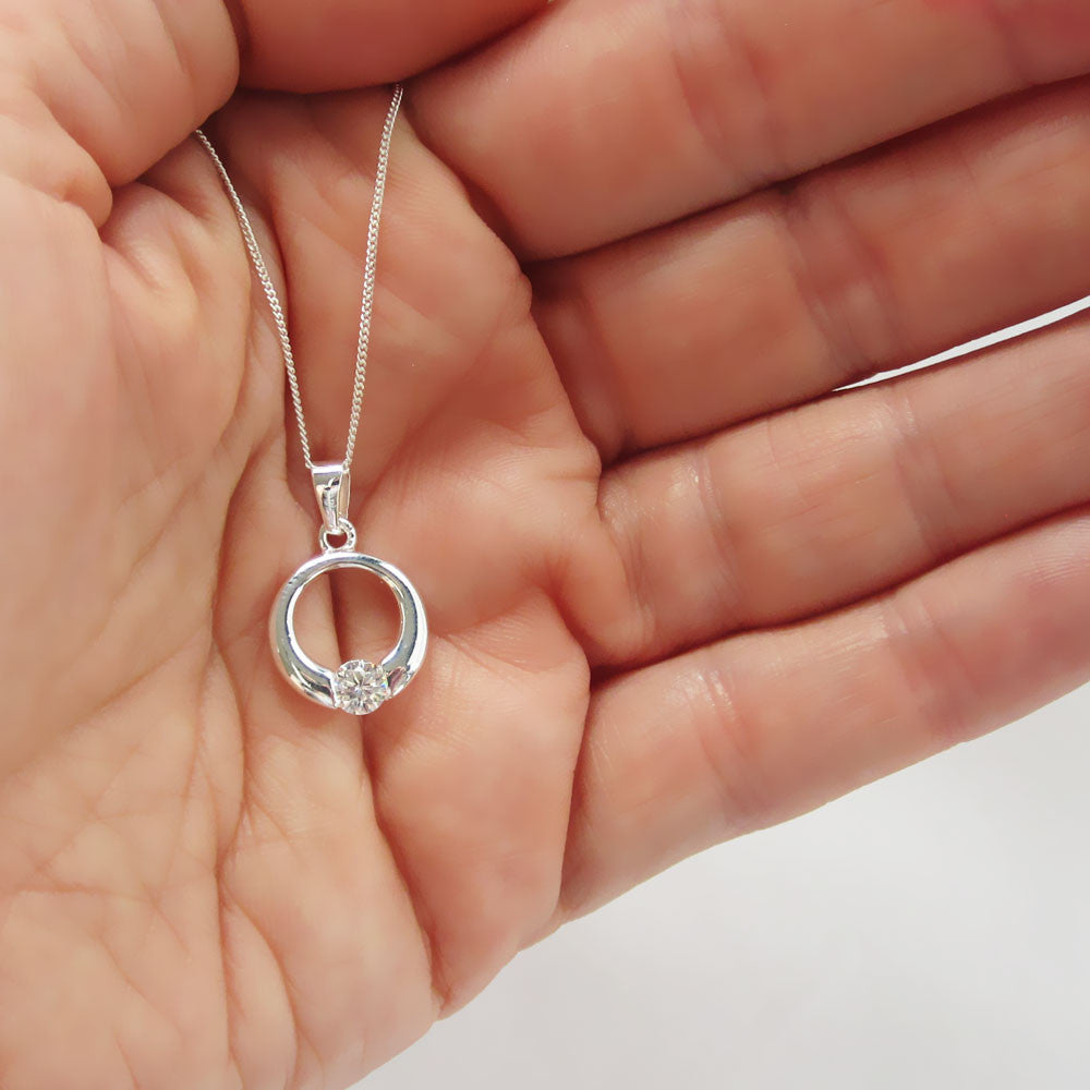 Open Circle Cubic Zirconia Silver Pendant