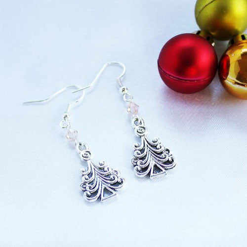 Christmas Tree Charm Earrings with Czech Crystals