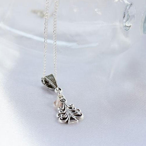 Christmas Tree Charm Necklace with Czech Crystal