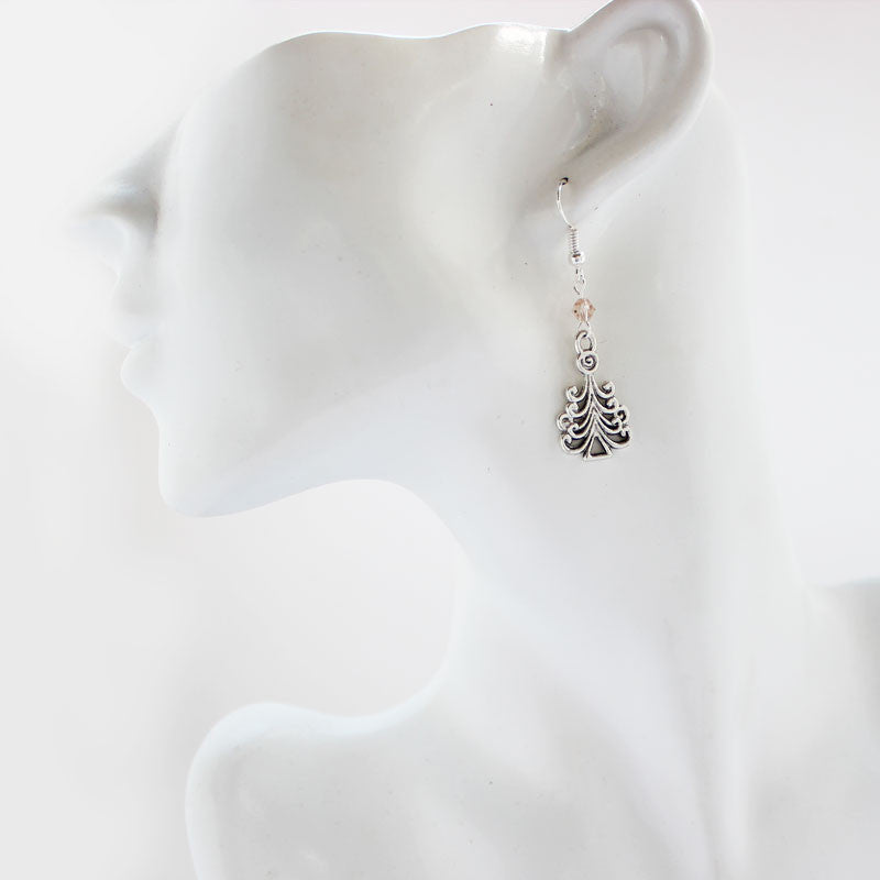 Christmas Tree Charm Earrings with Czech Crystals