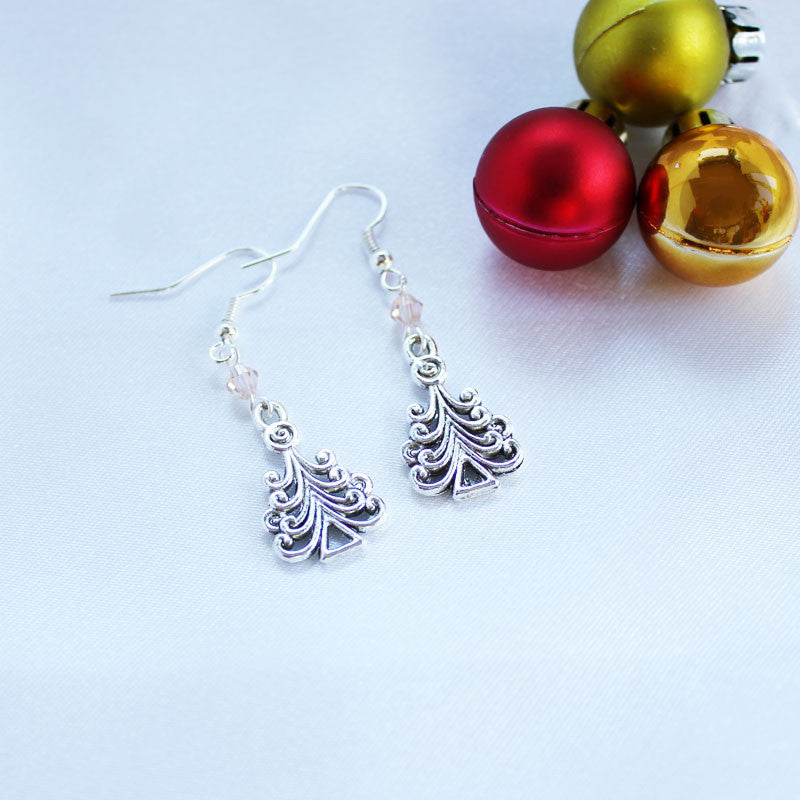 Christmas Tree Charm Earrings with Czech Crystals