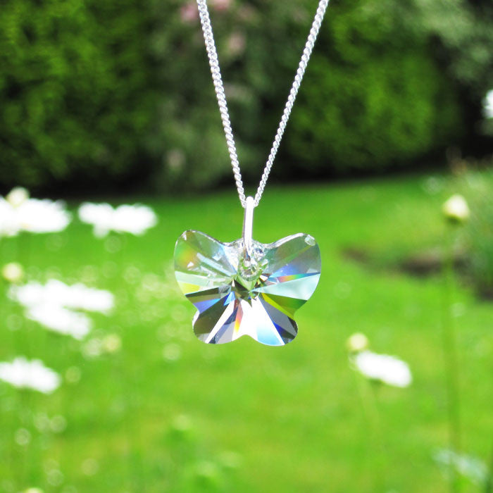 Love Lily Handmade Necklace with Clear Crystal Butterfly Pendant