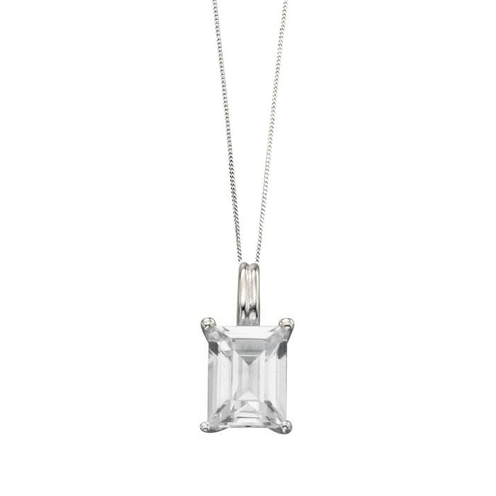 Sterling Silver Emerald Cut Clear Cubic Zirconia Pendant