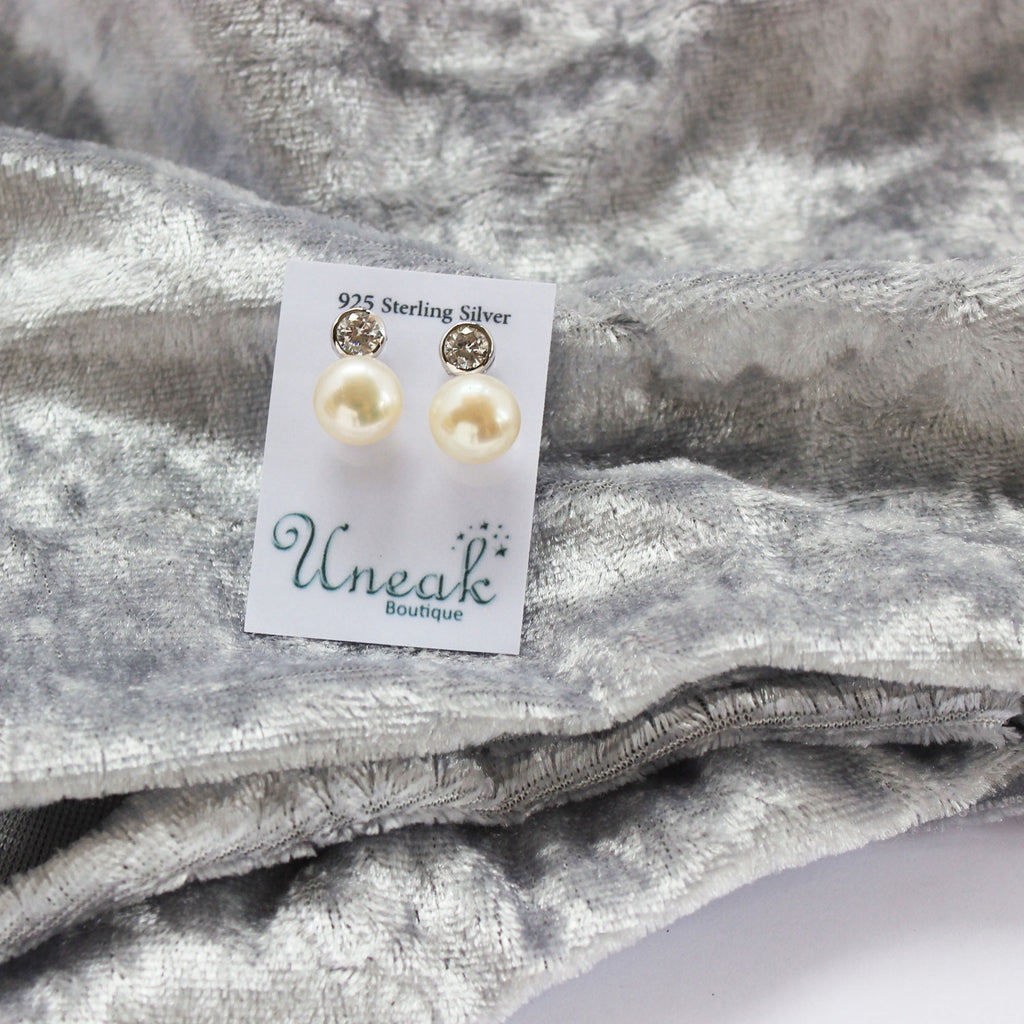 Solitaire Pearl Earrings with Cubic Zirconia