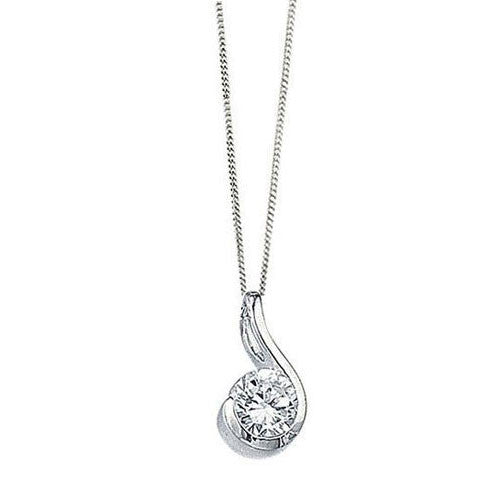 Cubic Zirconia Half Teardrop Silver Pendant