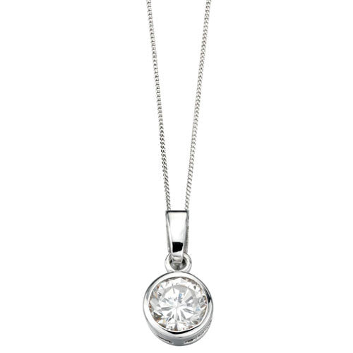 Round Solitaire Cubic Zirconia Silver Pendant