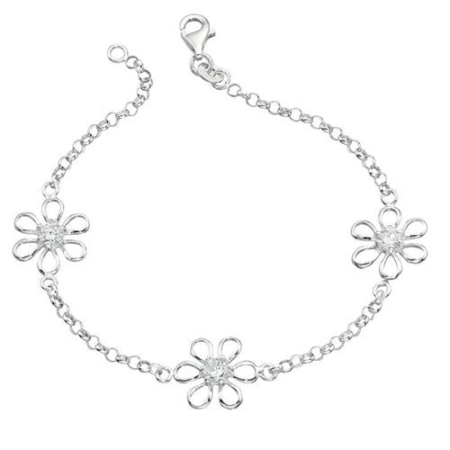 Cubic Zirconia Sterling Silver Daisy Bracelet