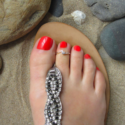 Silver Toe Ring with Cubic Zirconia Twist