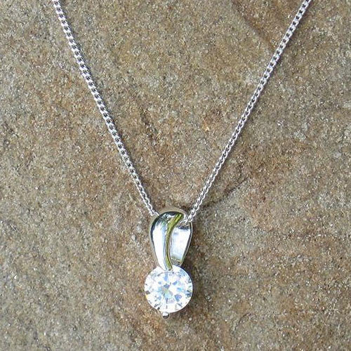 Cubic Zirconia Twisted Silver Pendant