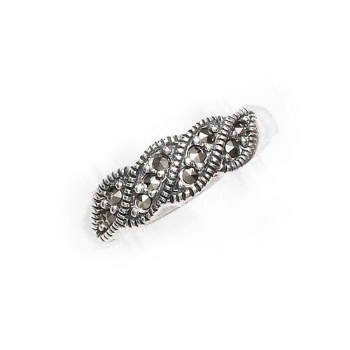 French Plait Marcasite Ring in Sterling Silver