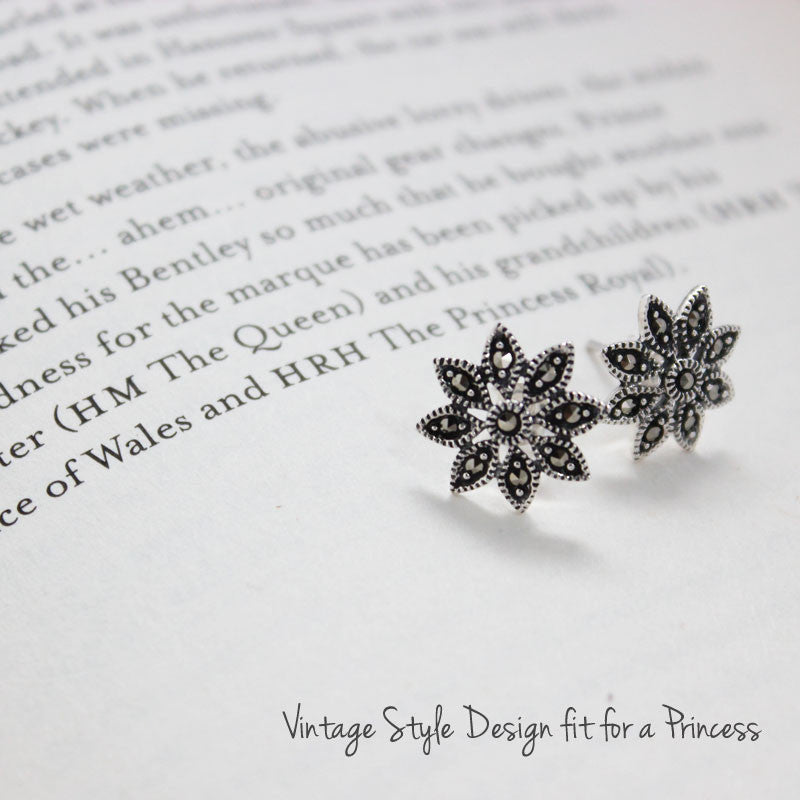 Daisy Flower Marcasite Earrings