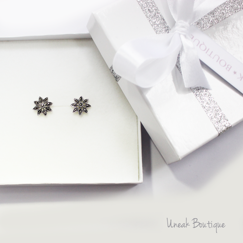 Daisy Flower Marcasite Earrings