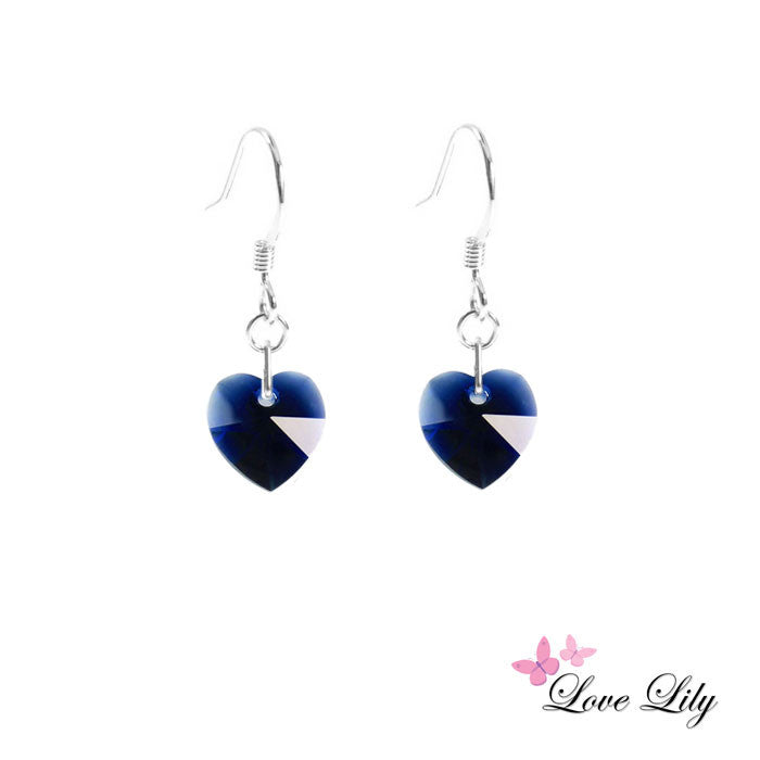 Dark Indigo Mini Crystal Heart Earrings by Love Lily