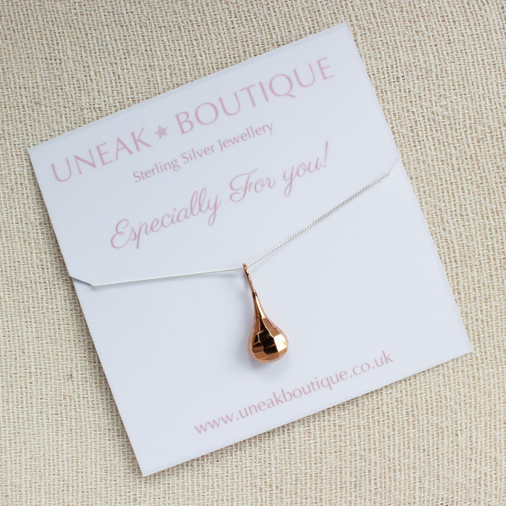 Diamond Cut Teardrop Rose Gold Pendant