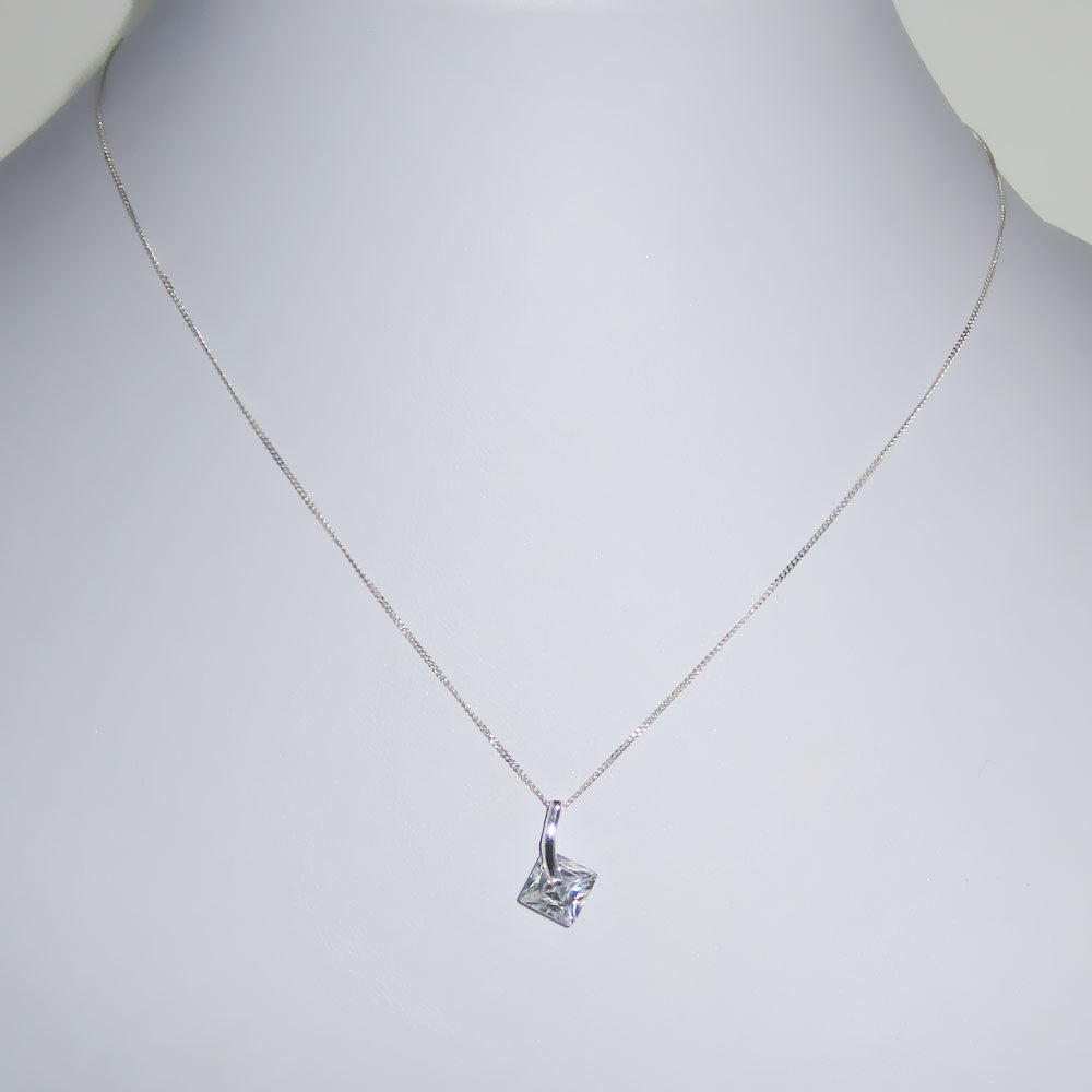 Diamond Shaped Cubic Zirconia Silver Pendant