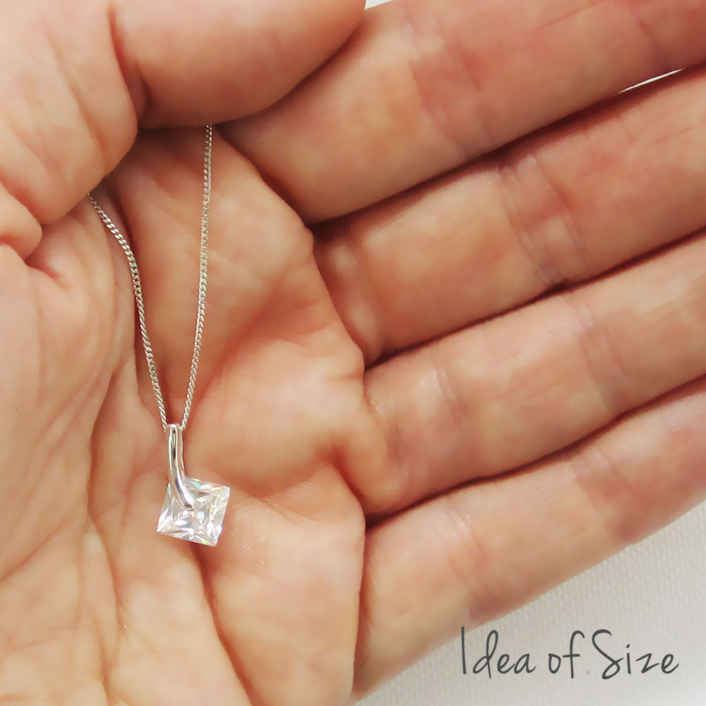 Diamond Shaped Cubic Zirconia Silver Pendant
