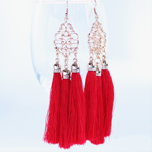 Red long tassel earrings discount