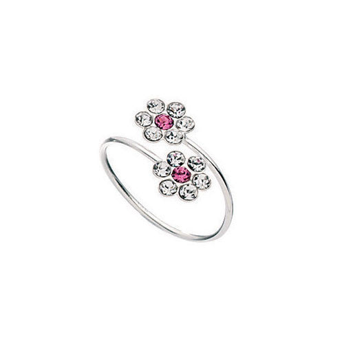 Double Pink Flower Silver Toe Ring