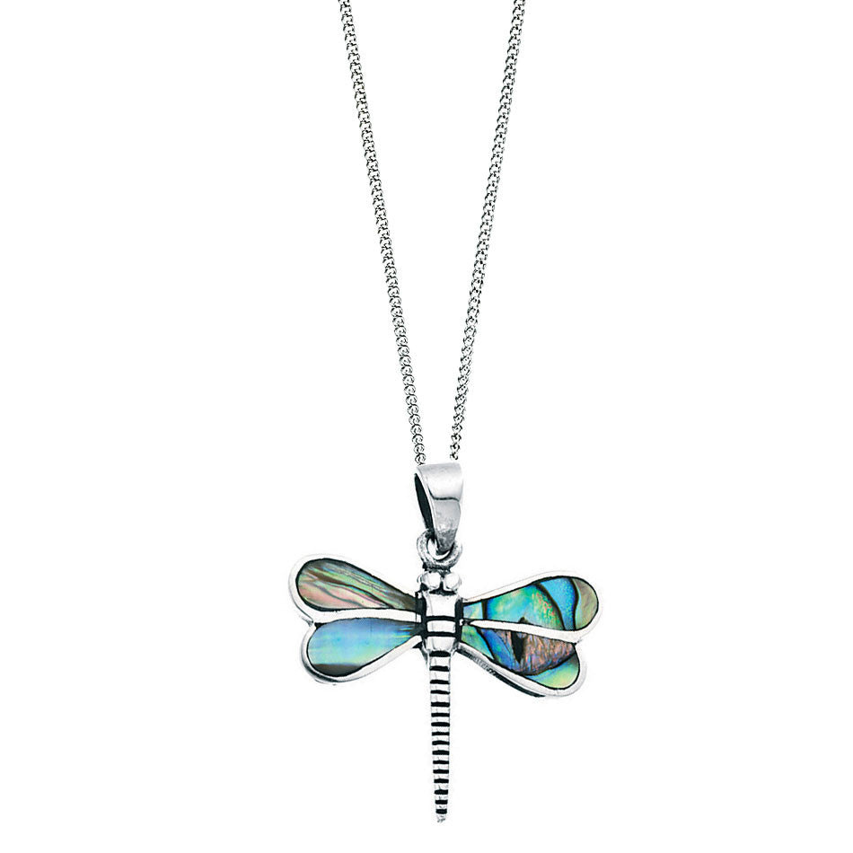 Silver Paua Shell Dragonfly Pendant