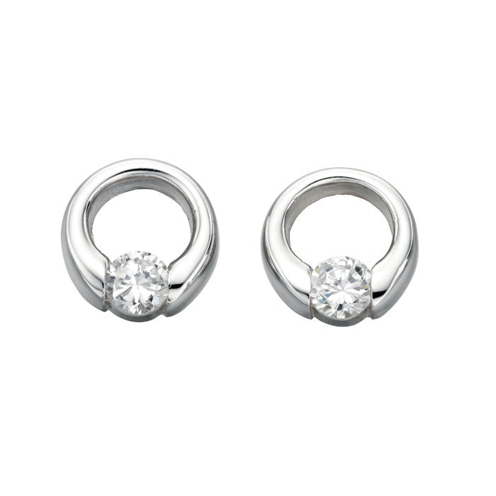 Open Disc Cubic Zirconia Silver Earrings