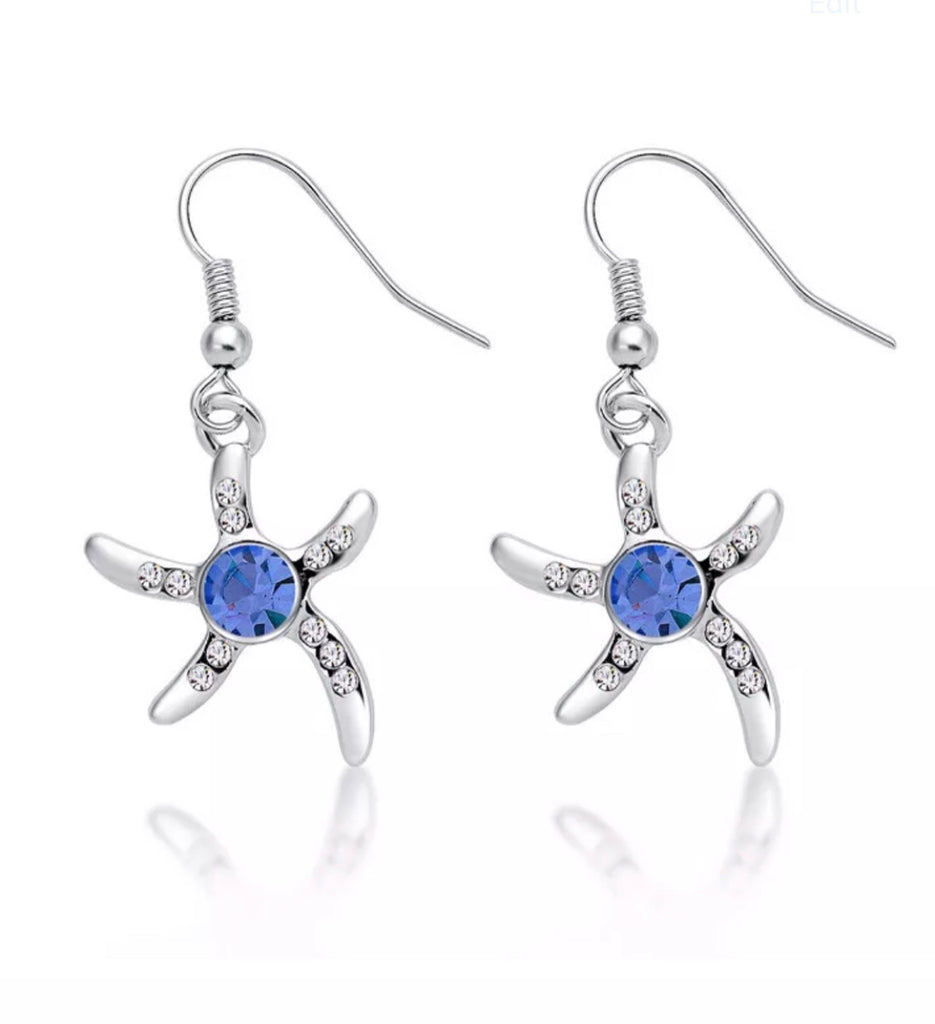Sky blue starfish earrings