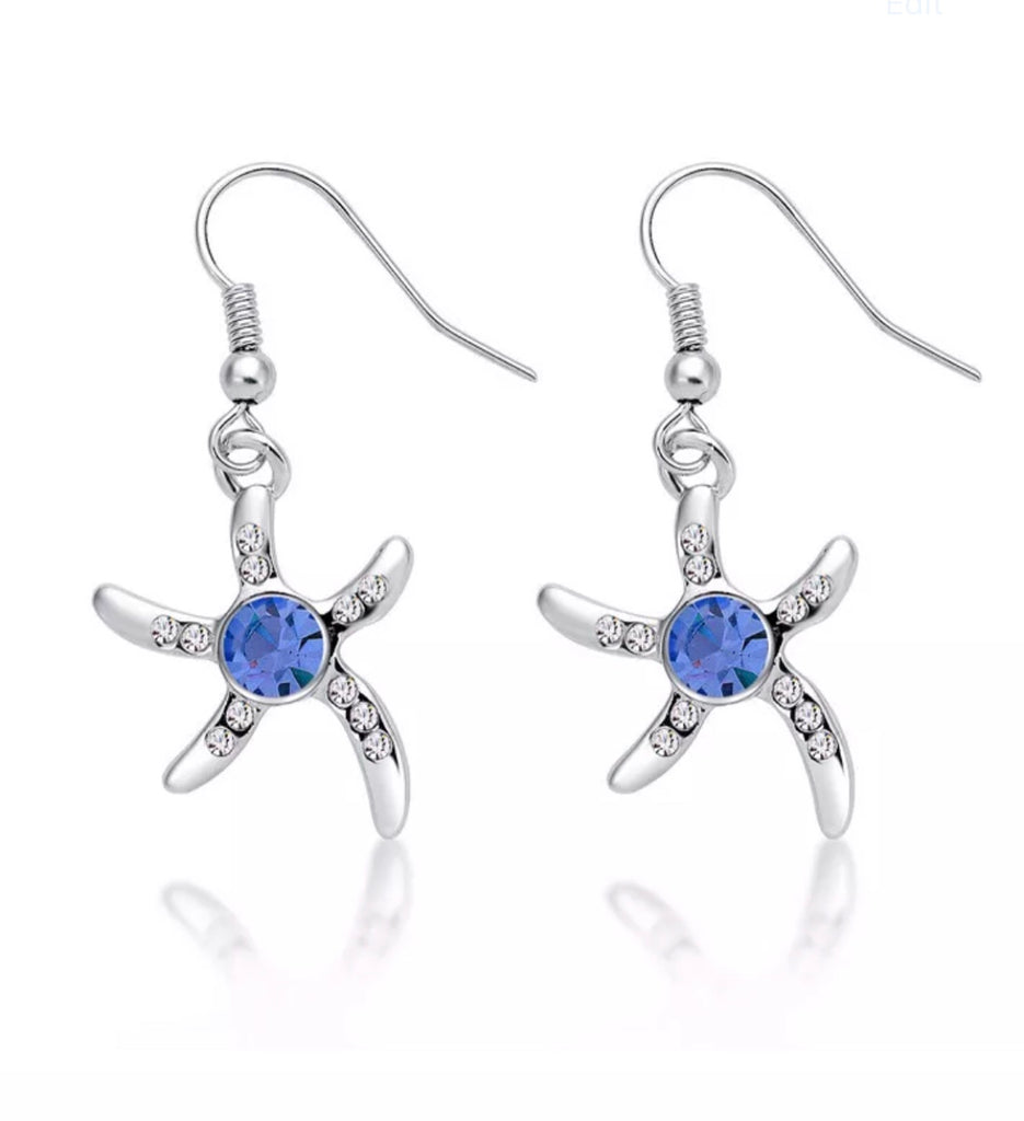 Sky blue starfish earrings
