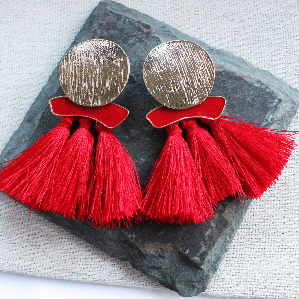 Fire and Ice Red Tassel Earrings