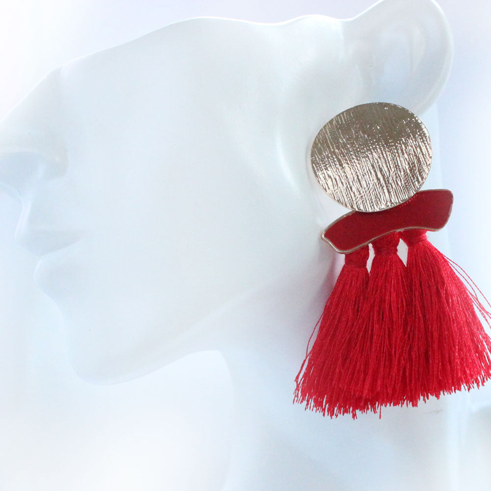 Fire and Ice Red Tassel Earrings