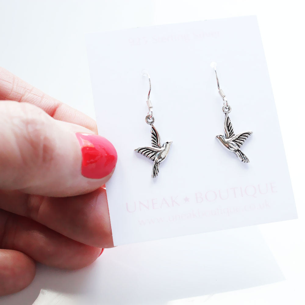 Flying Dove Bird Silver Earrings
