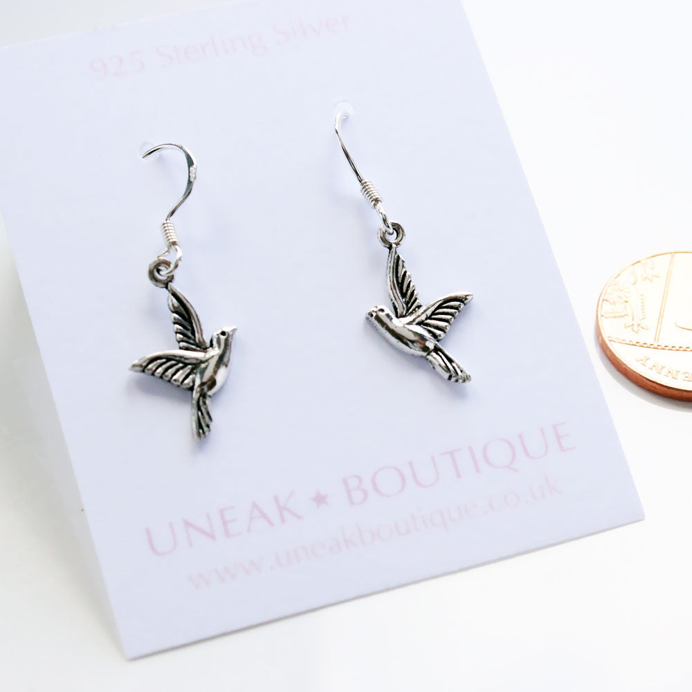 Flying Dove Bird Silver Earrings
