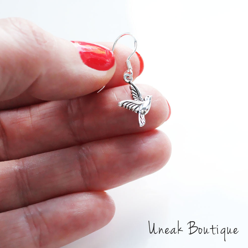 Flying Dove Bird Silver Earrings