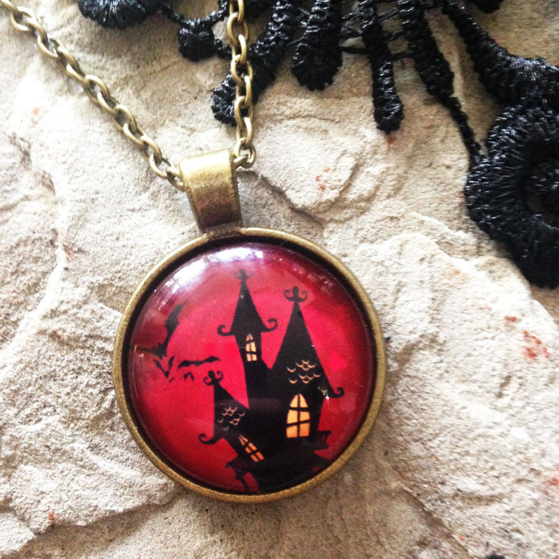 Ghost House Halloween Necklace