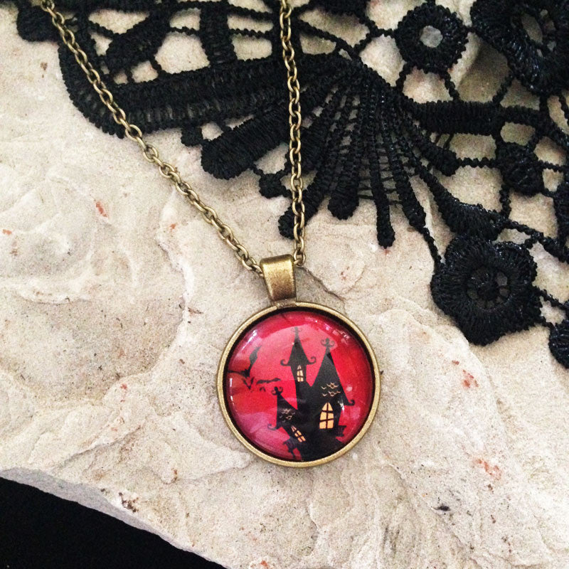 Ghost House Halloween Necklace
