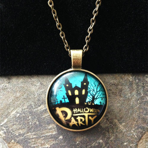 Cabochon Ghost House Party Halloween Necklace