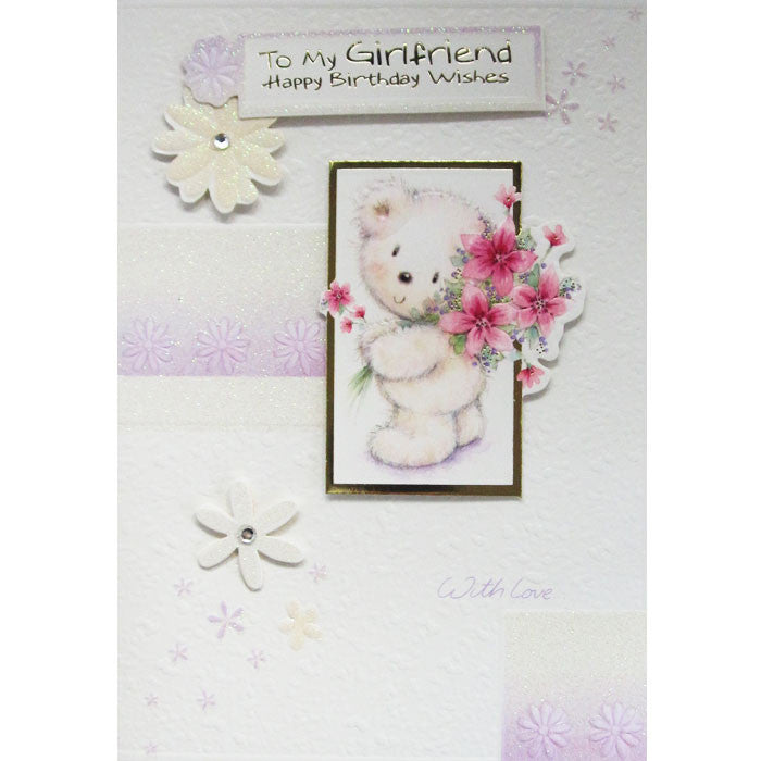 Bear with Flowers Girlfriend Birthday Card
