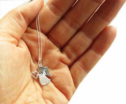 Silver and Clear Cubic Zirconia Kids Angel Pendant
