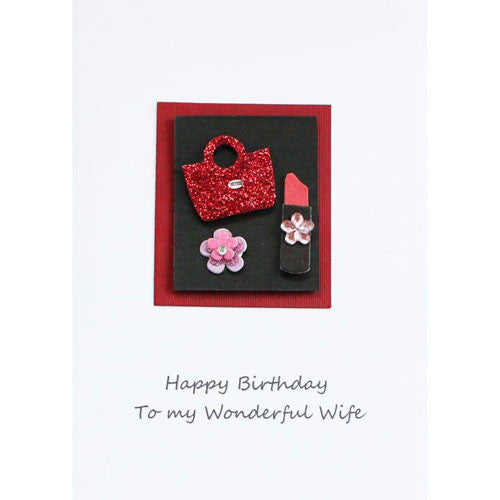 Lipstick and Handbag Wife Happy Birthday Card