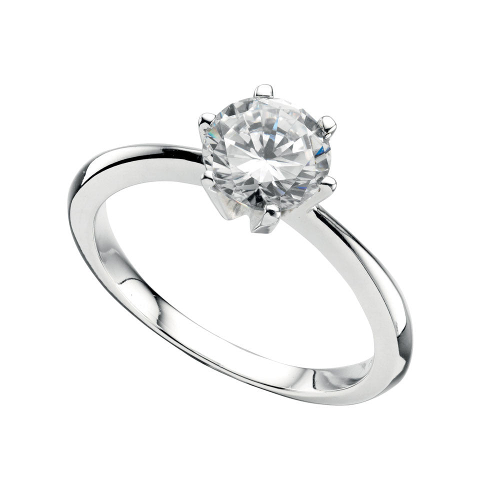 Ladies Clear Cubic Zirconia Sterling Silver Solitaire Ring