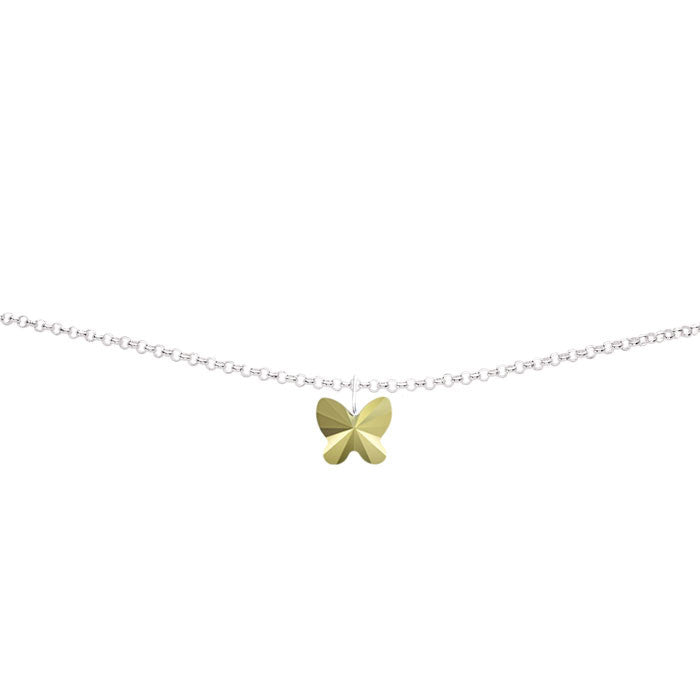 Light Gold Metallic Crystal Butterfly Silver Anklet by Love Lily