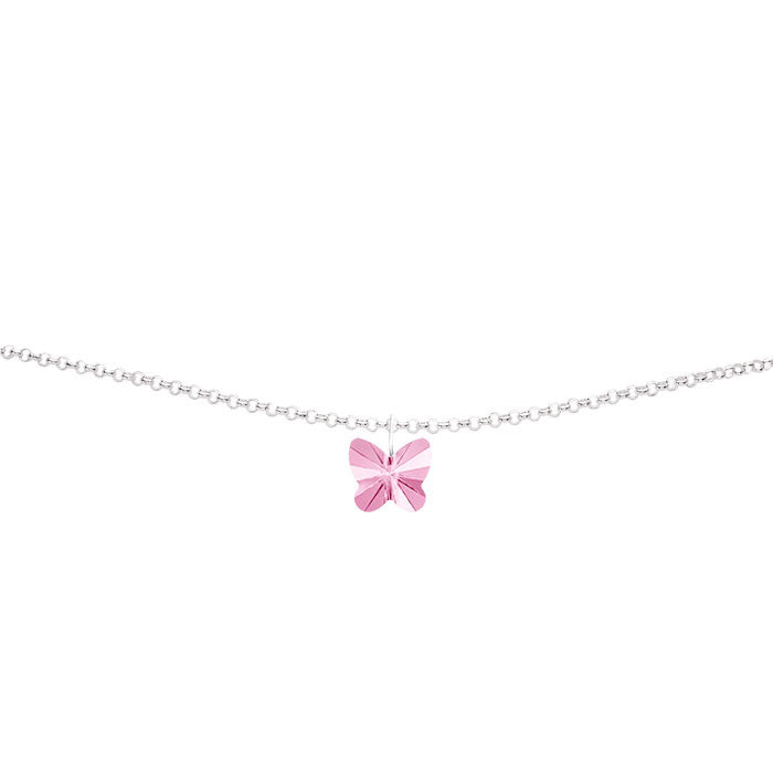 Light Rose Pink Crystal Butterfly Handmade Silver Anklet by Love Lily