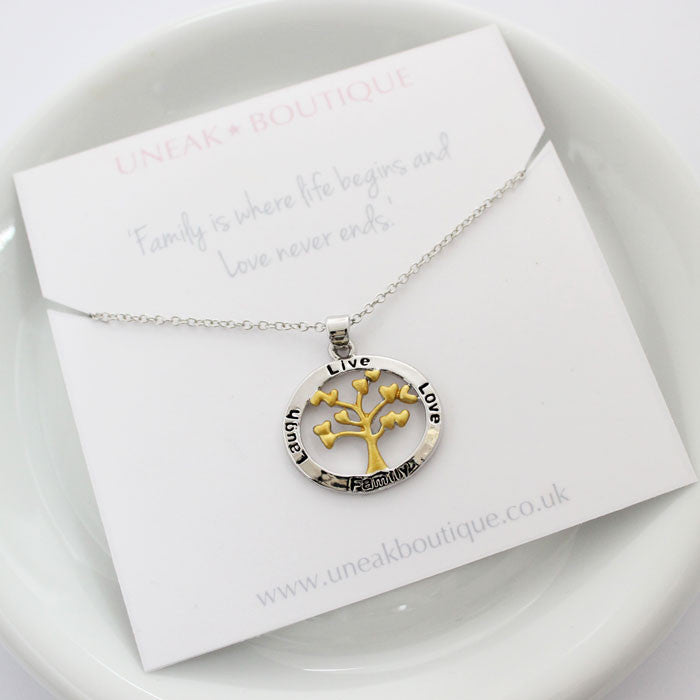 Family Tree of Life Silver and Gold Plated Pendant