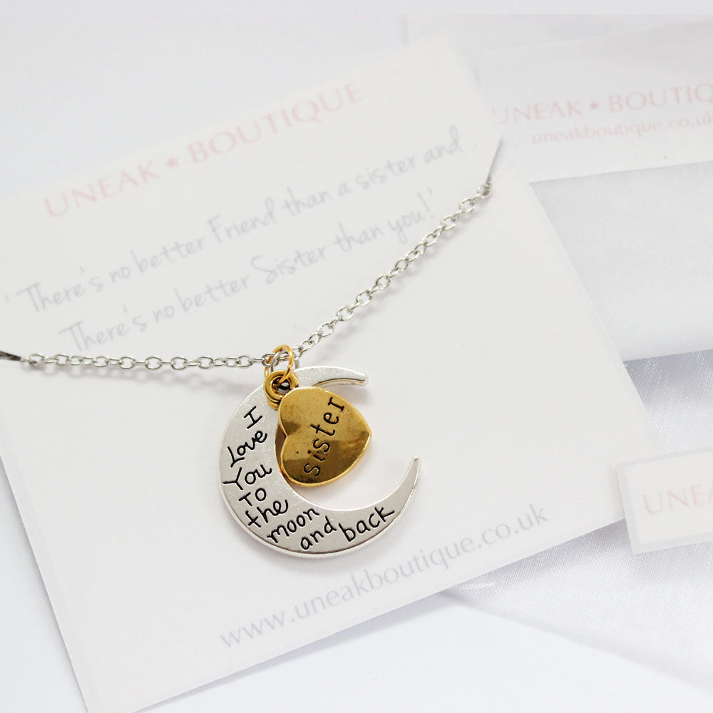 Sister I Love You To The Moon and Back Pendant