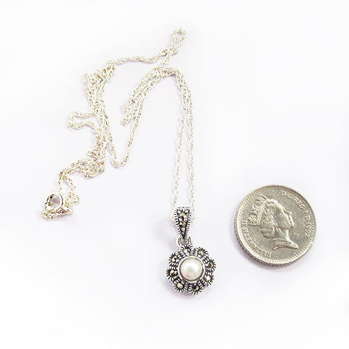 Flower Pearl Marcasite Pendant