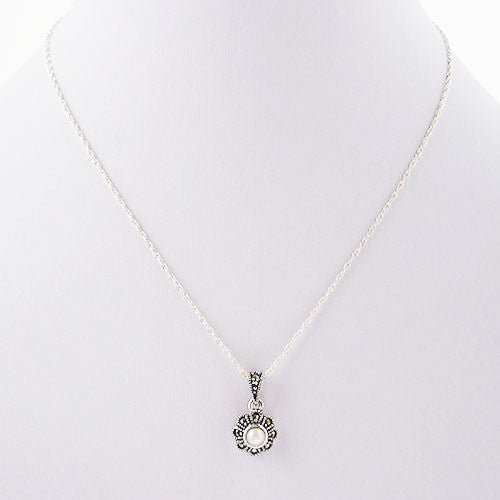 Flower Pearl Marcasite Pendant