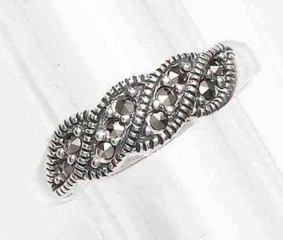 French Plait Marcasite Ring in Sterling Silver