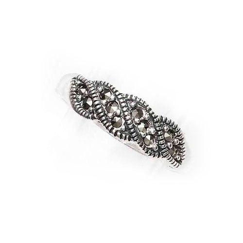 French Plait Marcasite Ring in Sterling Silver