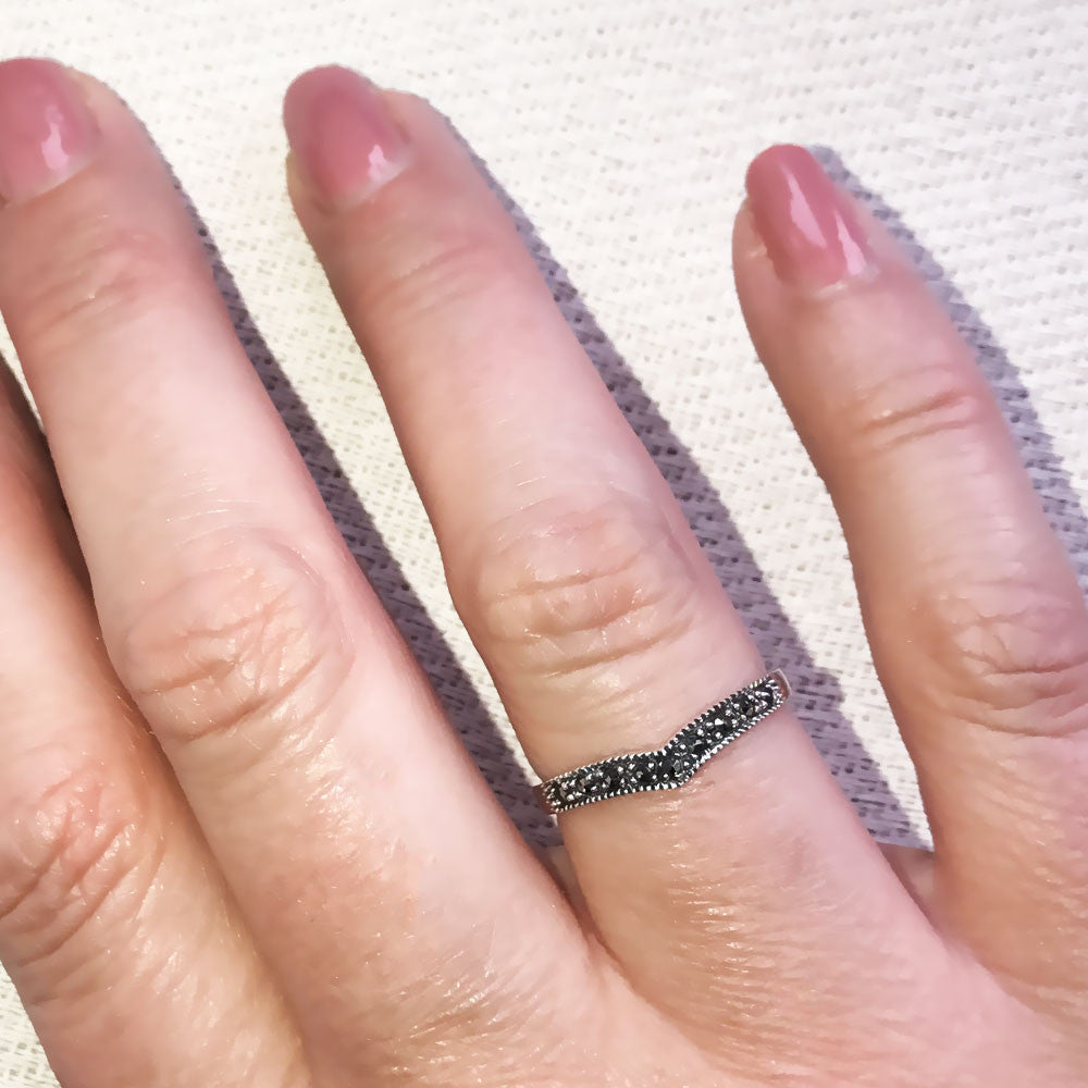 Sterling Silver Wishbone Marcasite Ring